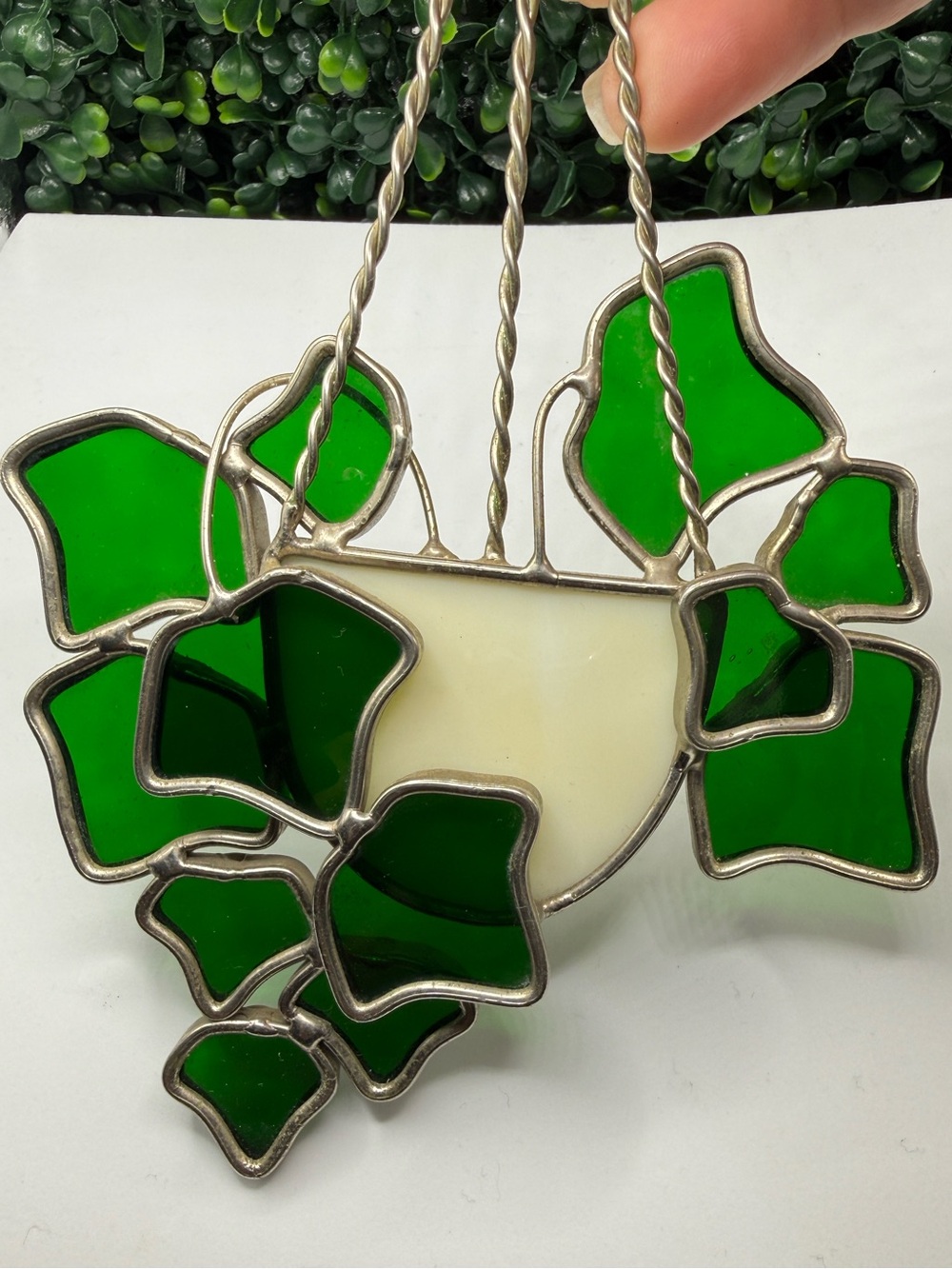 Vintage Stained Glass Ivy Hanging Planter Suncatcher